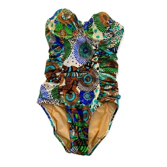 J.CREW ABSTRACT GIRAFFE RUCHED UNDERWIRE Swimsuit with Rash Guard - Picture 2 of 16